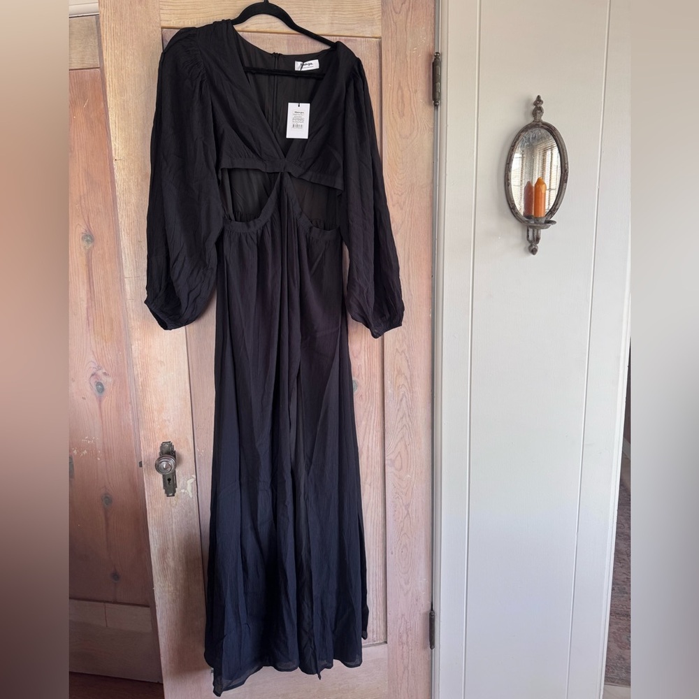 Showpo Black V-Neck Midi Dress with Cutout Detail